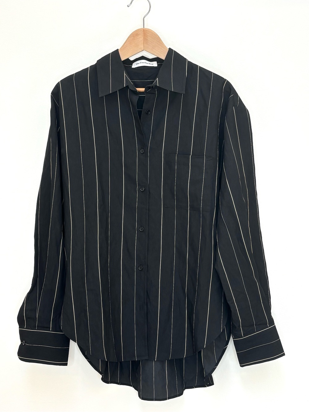 The Frankie Shop Lui Fluid Striped Button Down Shirt Black Beige Size Large - Picture 2 of 12